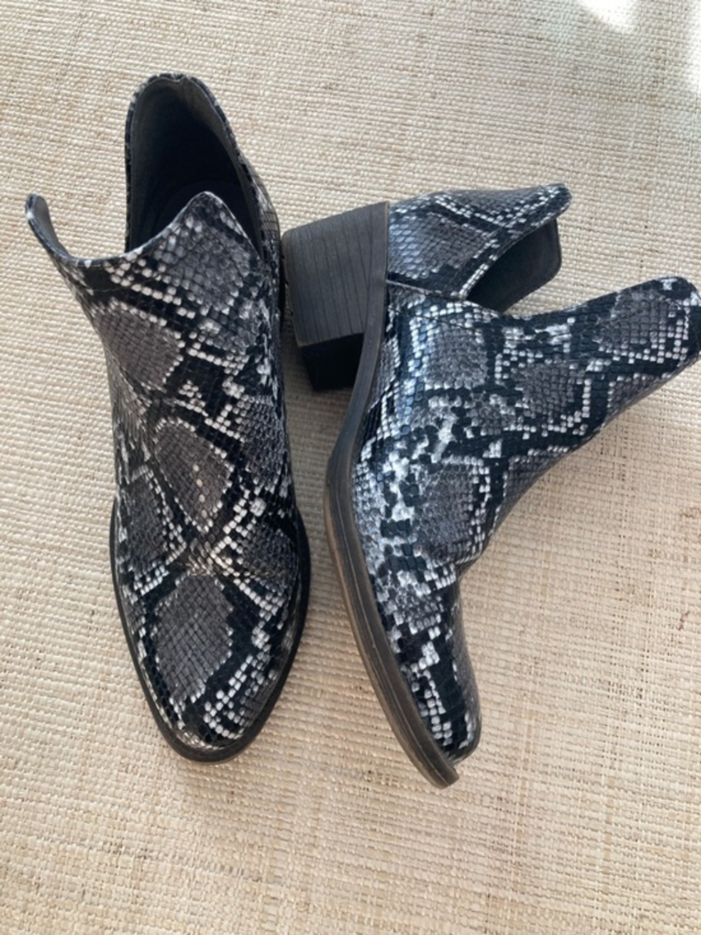 Volatile Women’s Snake-Print Ankle Boots - Black/Gray Sz 8